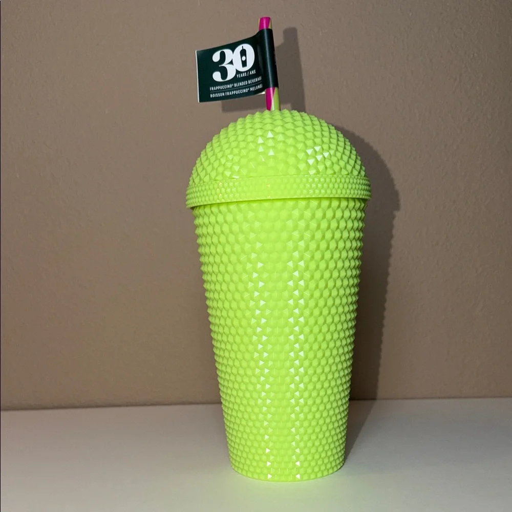 NWT Starbucks 30th Anniversary Studded Bling Frappuccino Cold Cup Neon Green